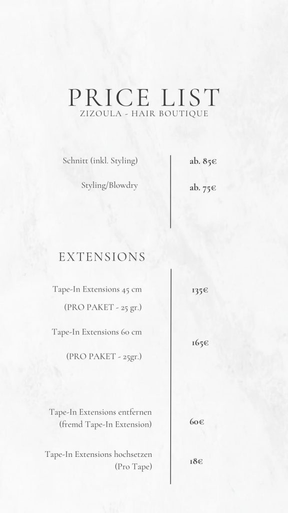 Preisliste ZIZOULA Juli 2025 Schnitt
